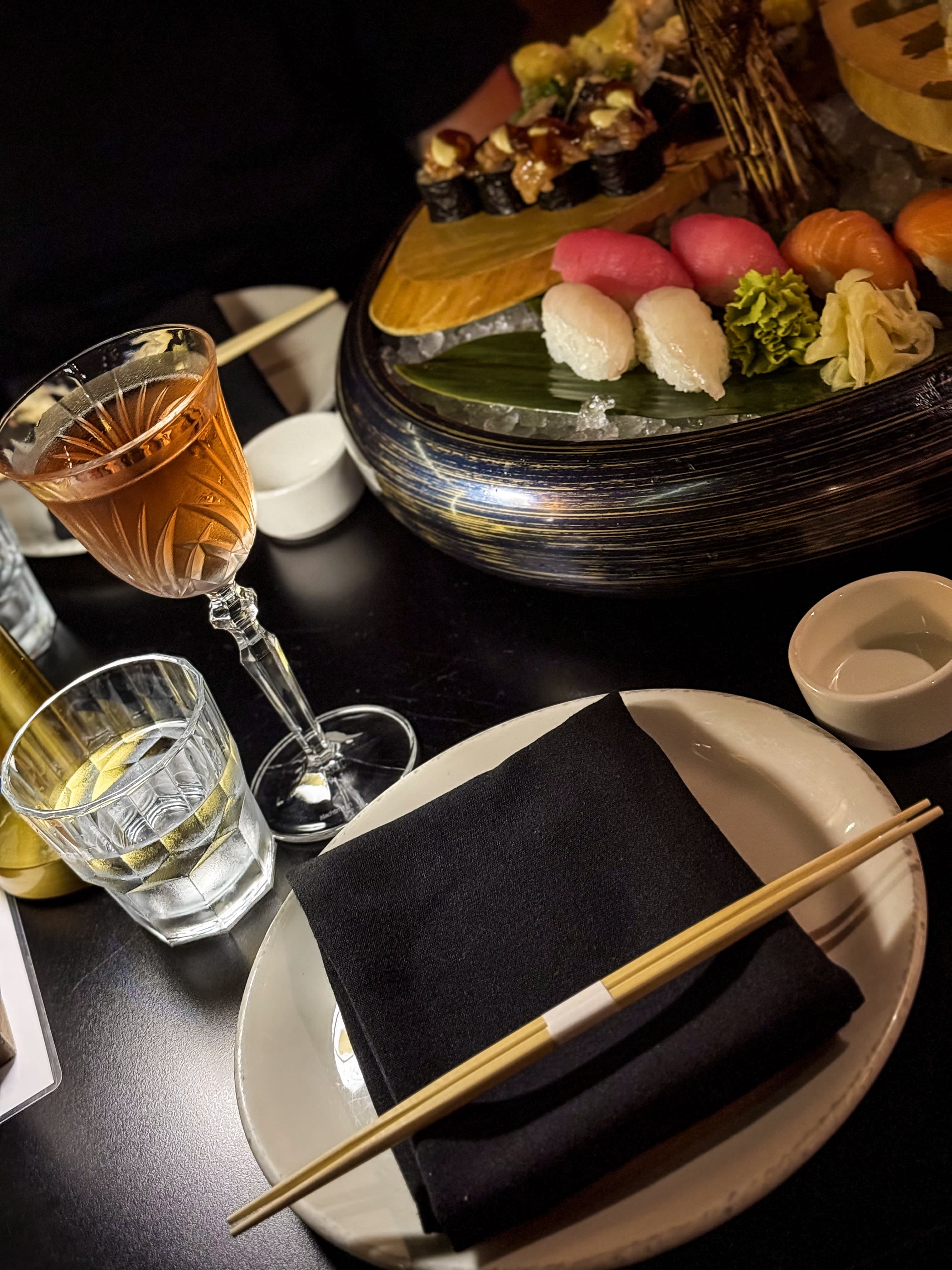 Sophisticated Asian fusion presentation - elevated dining experience that justifies 30% higher menu prices